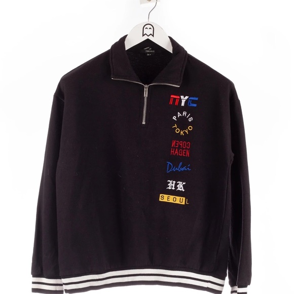 Forever 21 Black Quarter Zip City Sweatshirt - Picture 1 of 6